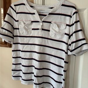 Croft & Barrow Kids White Shirt with Black and Red Stripes